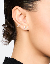 Rose Gold Plated Cubic Zirconia Bow & Huggie Earrings 2-Pack - link has visual effect only