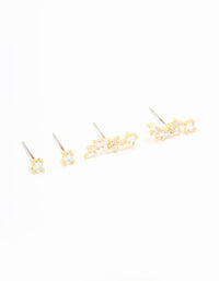 Gold Plated Cubic Zirconia Floral Crawler Stud Earrings 2-Pack - link has visual effect only