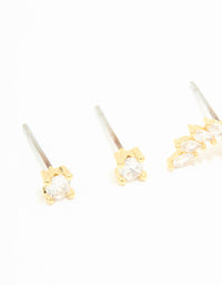 Gold Plated Cubic Zirconia Floral Crawler Stud Earrings 2-Pack - link has visual effect only