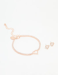 Rose Gold Plated Cubic Zirconia Heart Outline Tennis Bracelet & Earrings Set - link has visual effect only