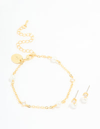 Gold Plated Cubic Zirconia Pearl Bracelet & Earrings Set - link has visual effect only