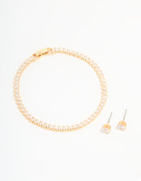 Gold Plated Cubic Zirconia Tennis Bracelet & Earrings Set - link has visual effect only