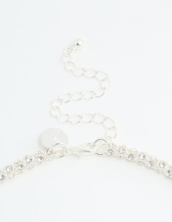 Silver Plated Diamante Fireball Chain Necklace