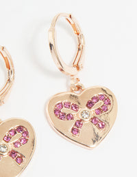 Rose Gold Heart Diamante Bow Huggie Earrings - link has visual effect only