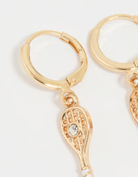 Gold Diamante Tennis Racket Huggie Earrings - link has visual effect only