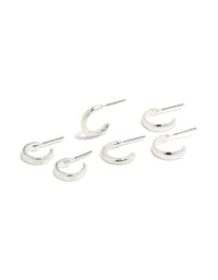 Silver Textured & Smooth Hoop Earrings 3-Pack - link has visual effect only