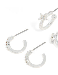 Silver Diamante Star & Smooth Hoop Earrings 3-Pack - link has visual effect only