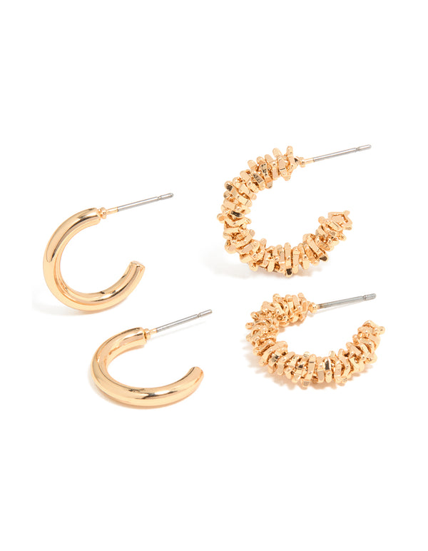 Gold Smooth & Molten Textured Hoop Earrings 2-Pack