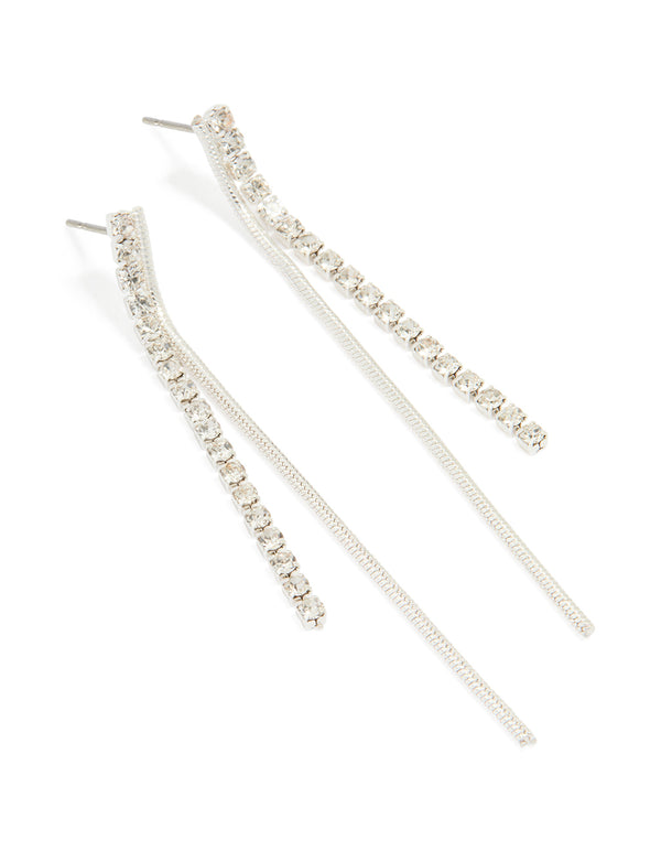 Silver Diamante Cupchain Drop Earrings