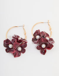 Gold Burgundy Pearl Petal Flower Drop Earrings - link has visual effect only