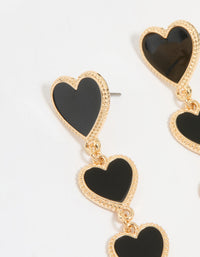 Gold Black Heart Tiered Drop Earrings - link has visual effect only