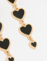 Gold Black Heart Tiered Drop Earrings - link has visual effect only