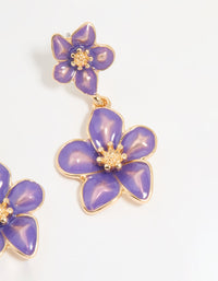 Gold Purple Tiered Flower Drop Earrings - link has visual effect only