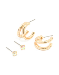 Gold Vertical Hoop & Stud Earrings 2-Pack - link has visual effect only