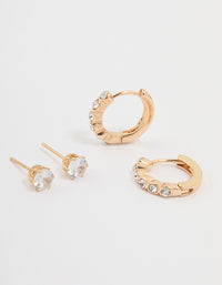Gold Diamante Hoop & Classic Stud Earrings 2-Pack - link has visual effect only