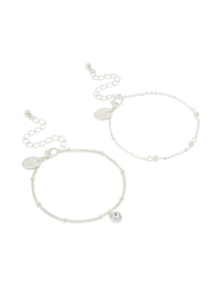 Silver Heart Charm & Stone Bracelets 2-Pack - link has visual effect only