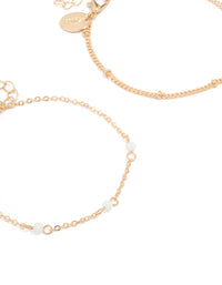Gold White Stone & Heart Charm Bracelets 2-Pack - link has visual effect only