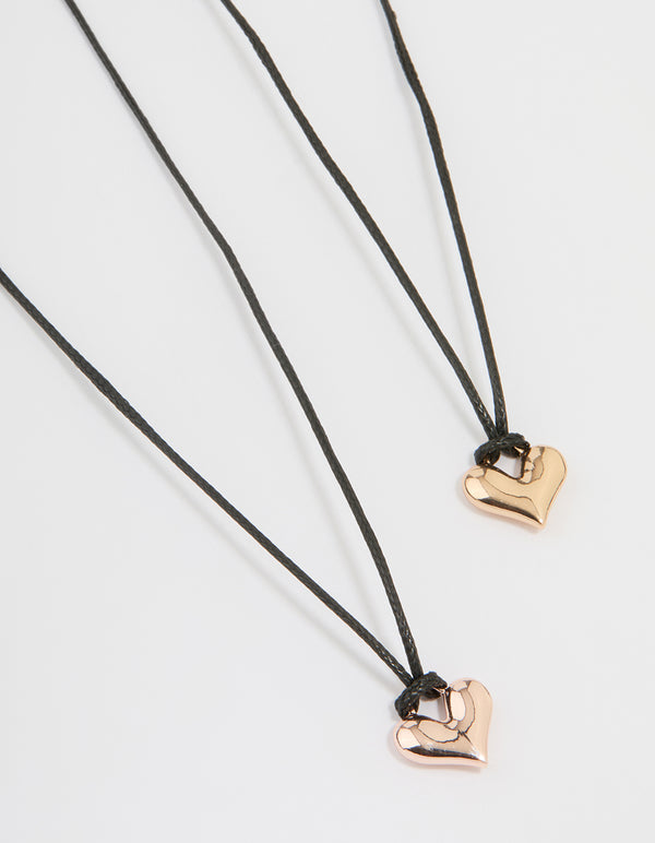Rose Gold Cord Bubble Heart Necklace 2-Pack