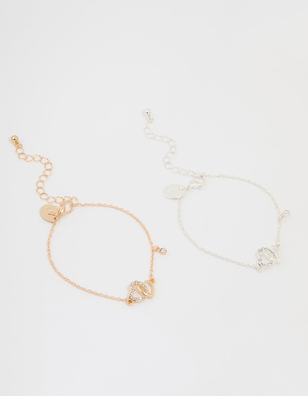 Mixed Metal Diamante Heart Link Bracelets 2-Pack