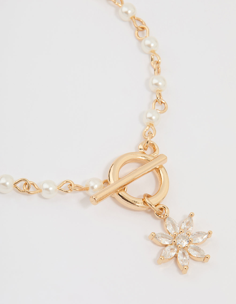 Gold Pearl Cubic Zirconia Flower T&O Bracelet