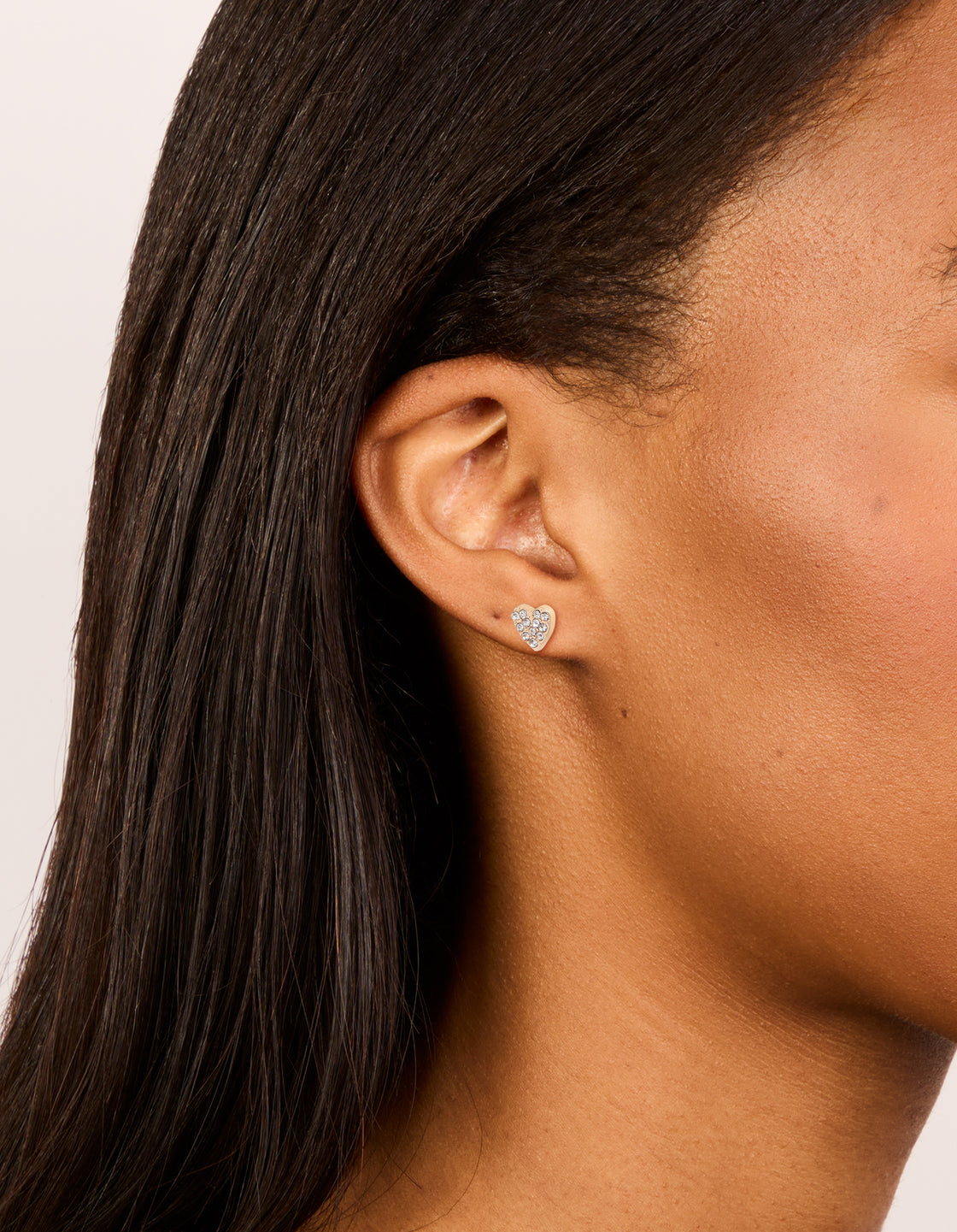 Gold Diamante Heart Stud Earrings