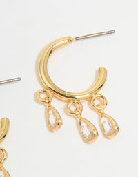 Gold Plated Cubic Zirconia Trio Droplet Hoop Earrings - link has visual effect only