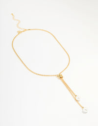 Gold Plated Pearl Lariat Adjustable Necklace - link has visual effect only