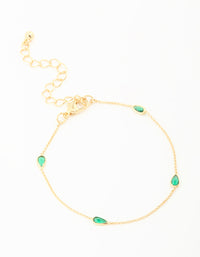 Gold Plated Green Cubic Zirconia Teardrop Bracelet - link has visual effect only