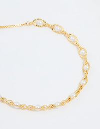 Gold Plated Pearl Twisted Toggle Bracelet - link has visual effect only