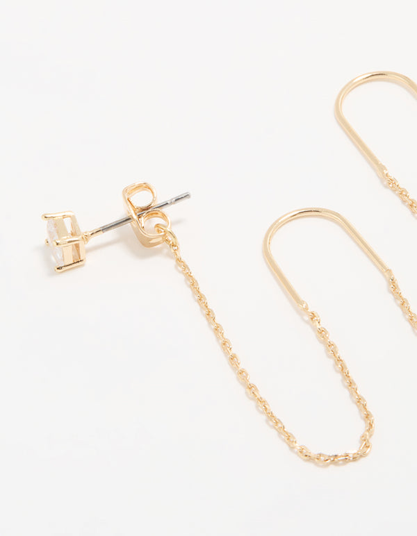 Gold Cubic Zirconia Threader Drop Earrings