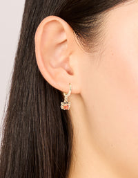 Gold Red Cubic Zirconia Crab Huggie Drop Earrings - link has visual effect only