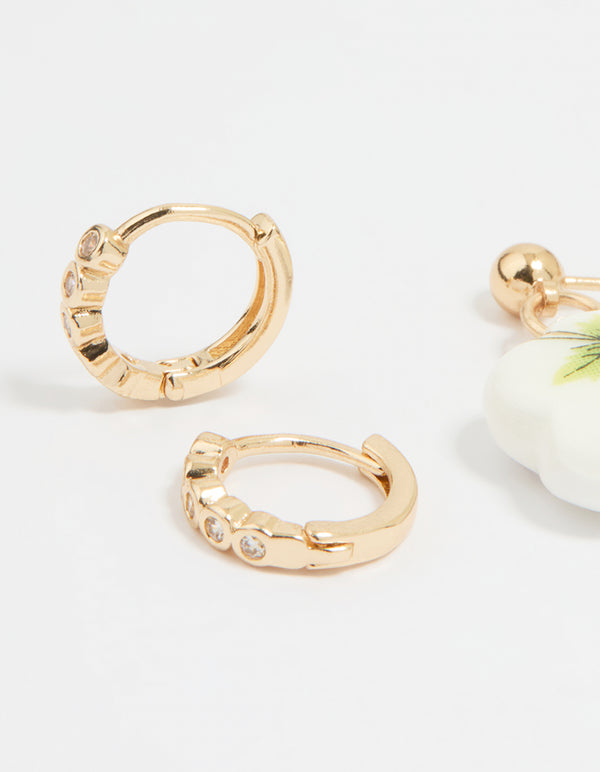 Gold Flower & Heart Locket Earrings 3-Pack