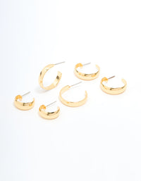 Gold Plated Smooth Hoop Earrings 3-Pack - link has visual effect only