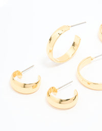 Gold Plated Smooth Hoop Earrings 3-Pack - link has visual effect only