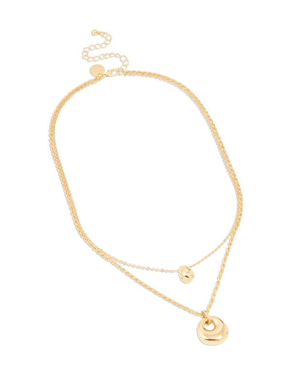 Gold Plated Organic Oval Layered Necklace