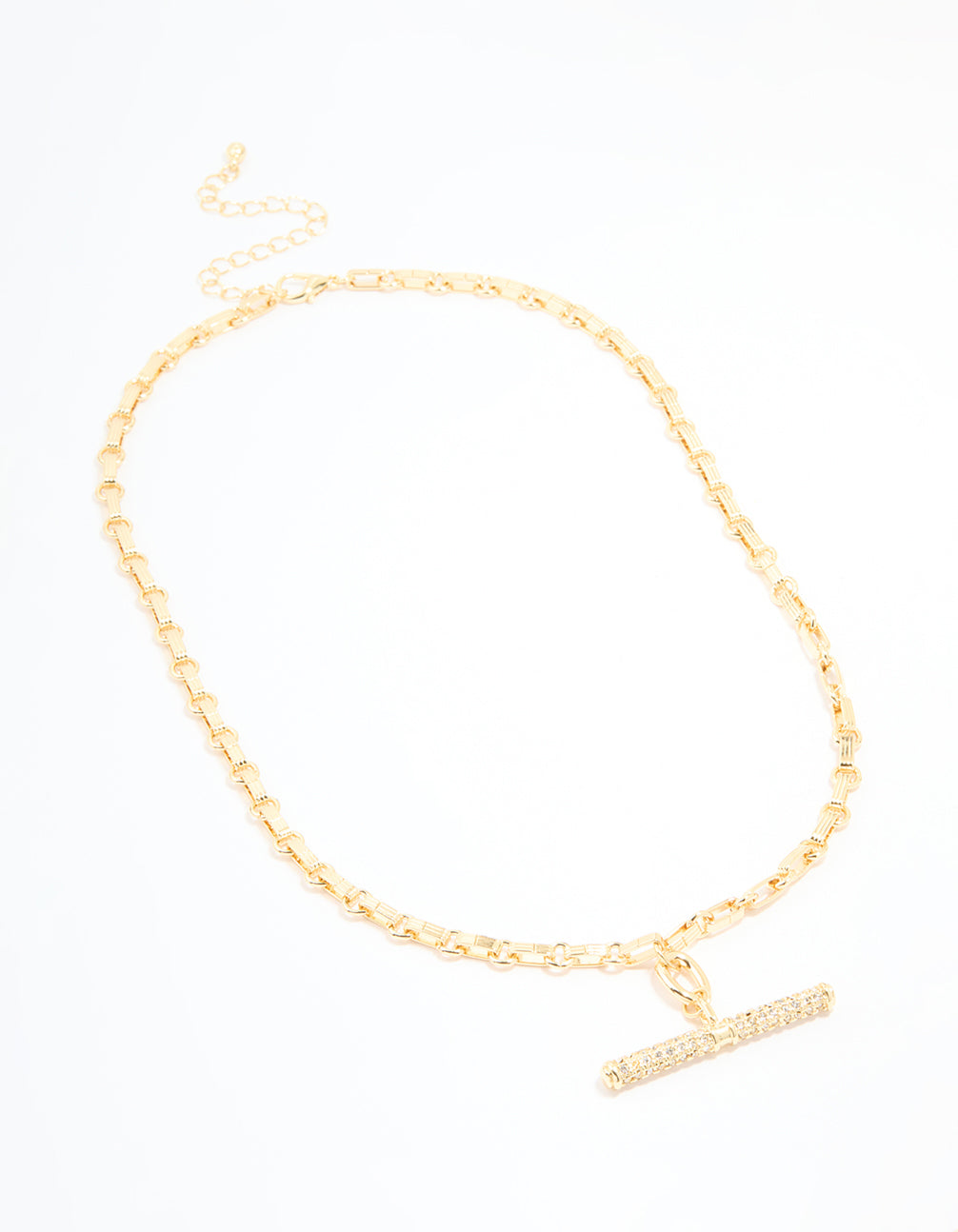 Gold Plated Diamante T-Bar Chain Necklace