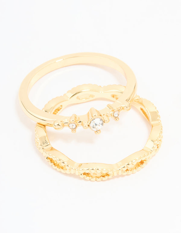 Gold Plated Diamante Rings 5-Pack