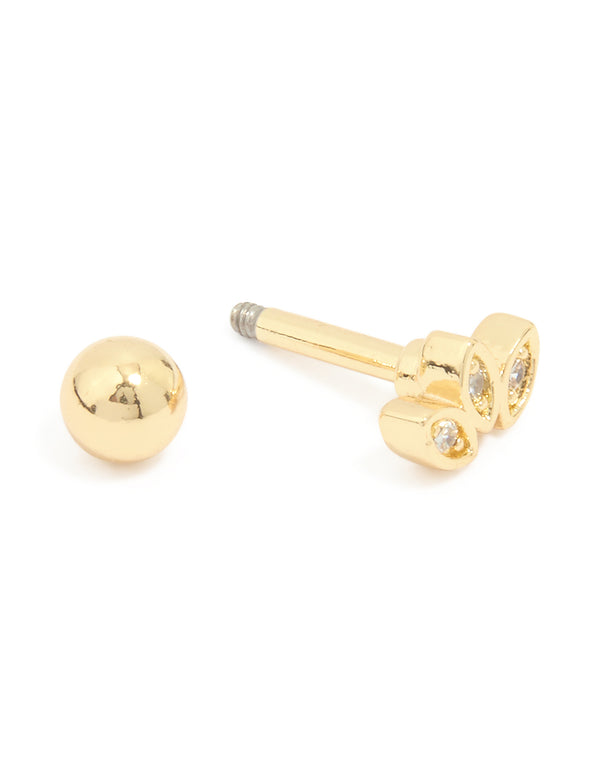 Gold Plated Surgical Steel Cubic Zirconia Leaf Barbell