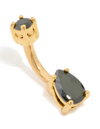 Gold Plated Surgical Steel Black Cubic Zirconia Belly Bar - link has visual effect only