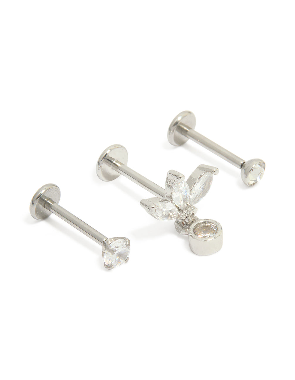 Surgical Steel Cubic Zirconia Drop Threadless Flat Back Studs Pack