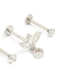 Surgical Steel Cubic Zirconia Drop Threadless Flat Back Studs 3-Pack - link has visual effect only
