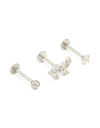 Surgical Steel Cubic Zirconia Threadless Flat Back Studs 3-Pack - link has visual effect only