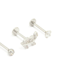 Surgical Steel Cubic Zirconia Threadless Flat Back Studs 3-Pack - link has visual effect only