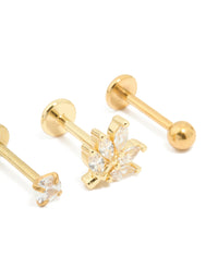 Gold Plated Surgical Steel Cubic Zirconia Threadless Flat Back Studs 3-Pack - link has visual effect only