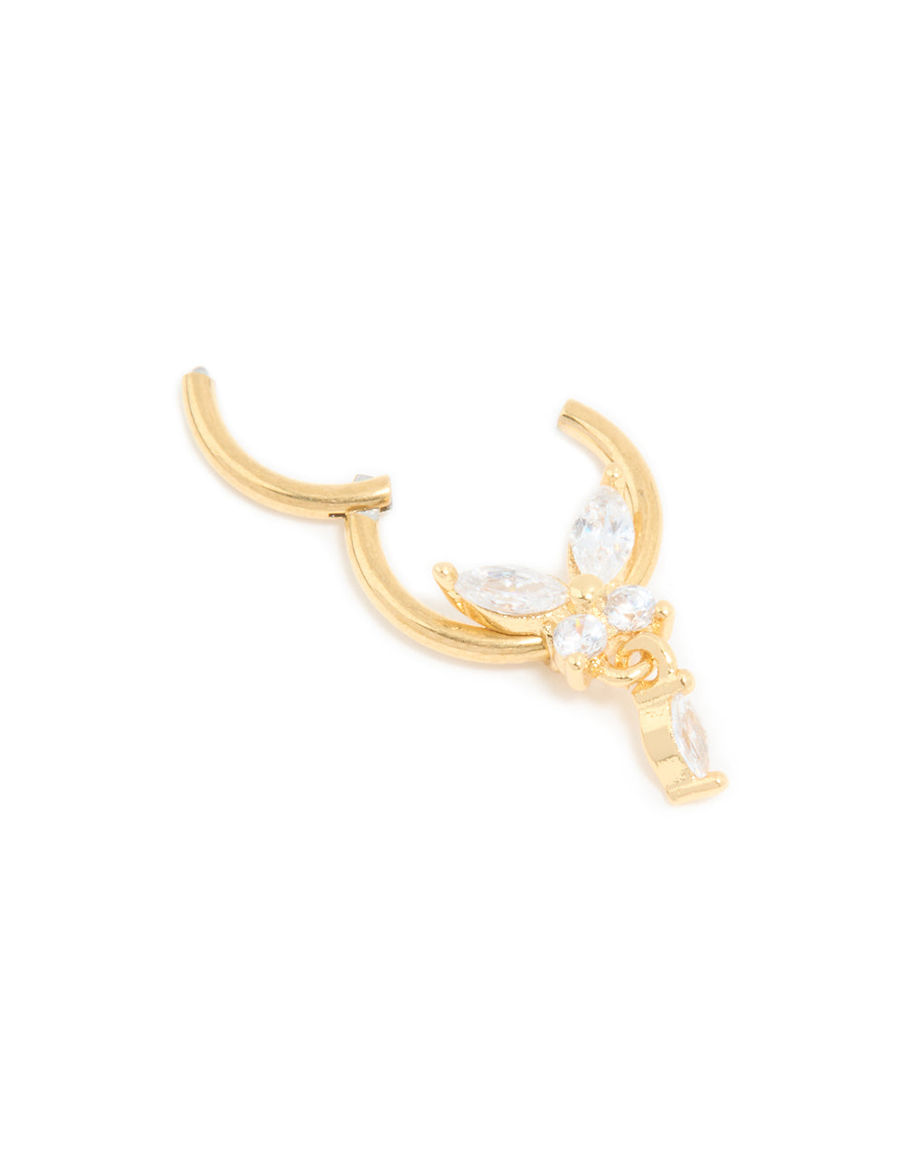 Gold Plated Surgical Steel Cubic Zirconia Marquise Drop Clicker Ring