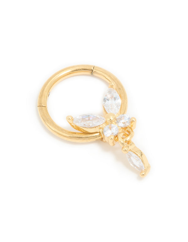 Gold Plated Surgical Steel Cubic Zirconia Marquise Drop Clicker Ring
