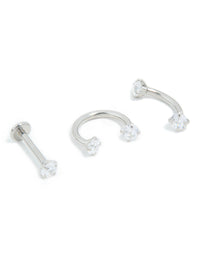 Surgical Steel Cubic Zirconia Ear & Body Jewellery 3-Pack - link has visual effect only