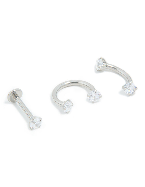 Surgical Steel Cubic Zirconia Ear & Body Jewellery 3-Pack