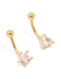 Gold Plated Surgical Steel Cubic Zirconia Ear & Body Jewellery Set - link has visual effect only