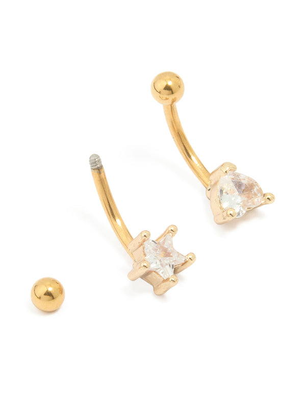 Gold Plated Surgical Steel Cubic Zirconia Ear & Body Jewellery Set